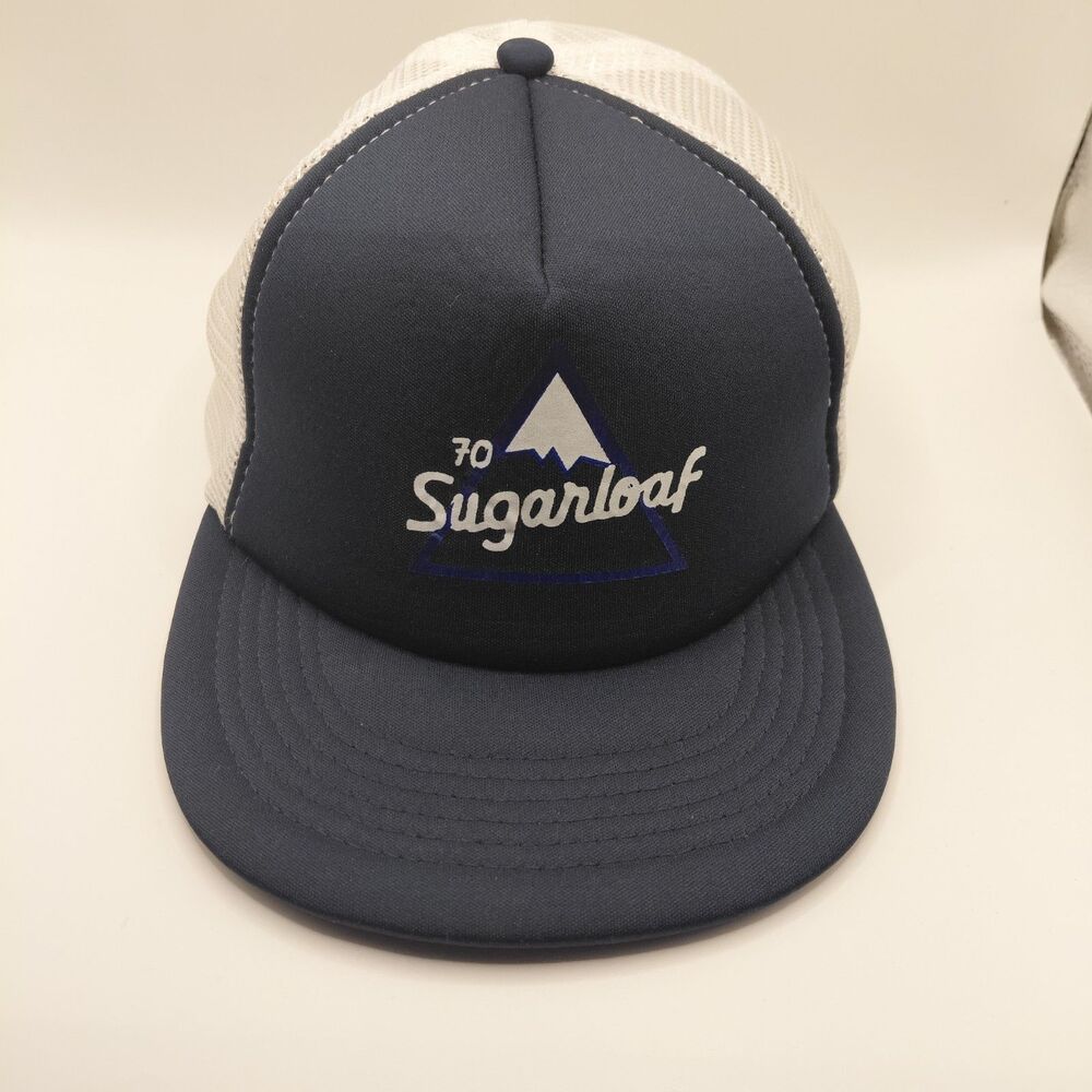 Sugarloaf Maine Ski Mountain Mesh Snapback Trucker Hat Navy